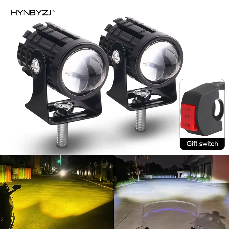 

2PCS Motorcycle Mini Driving Light Dual Colo for Headlight Auxiliary Spotlight Lamp R ATV Scooter Moto Fog Light Accessories 12V