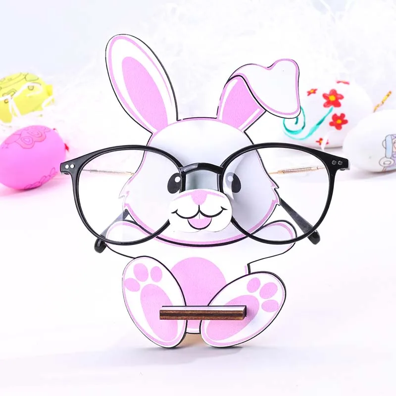 Easter Rabbit Glasses Rack 3D Easter Egg Animal Wood Carving Sunglass Display Rack Shelf Eyeglasses Show Stand Jewelry Holder