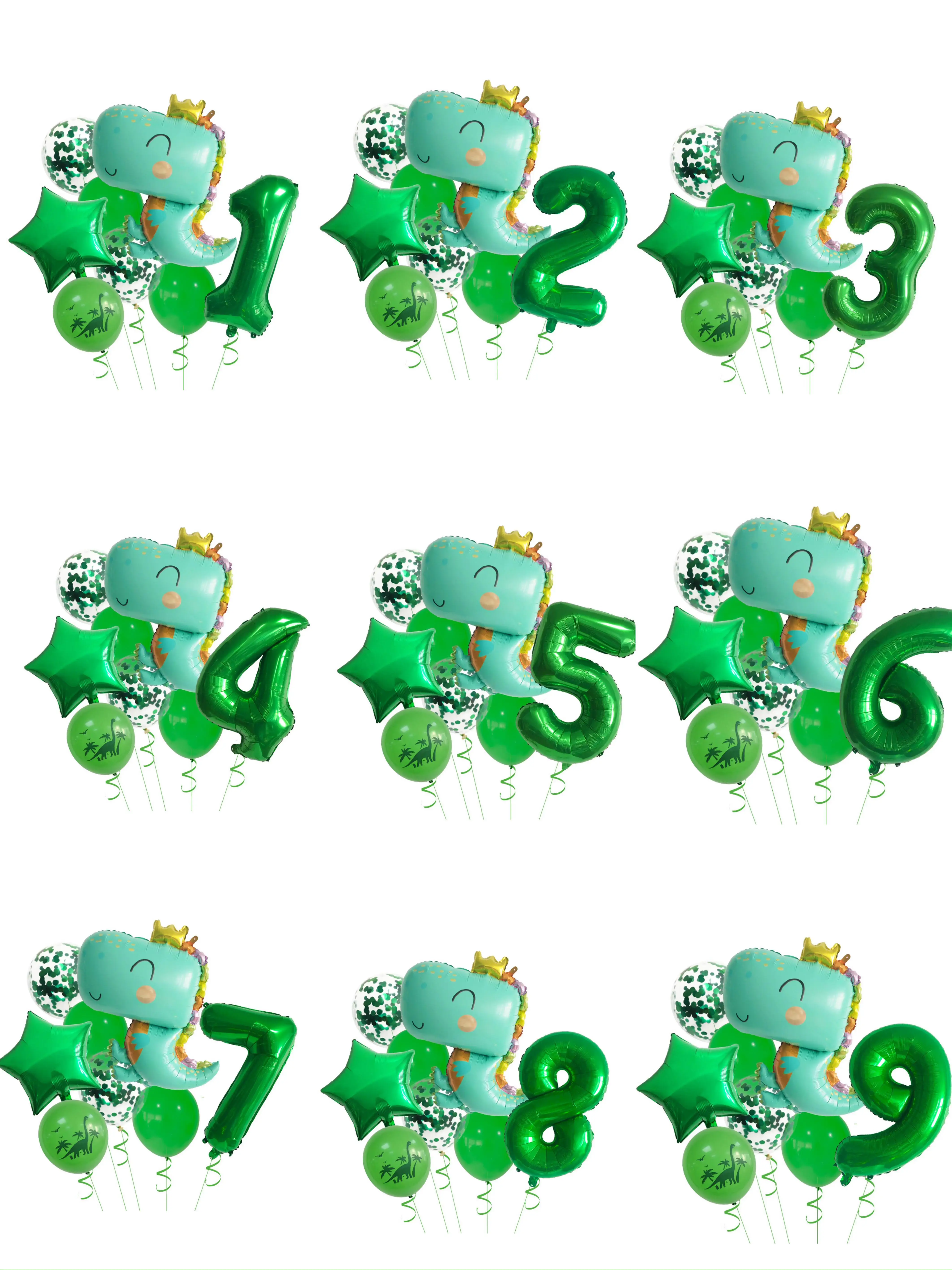 New cartoon dinosaur themed numbers 1 to 9 aluminum film balloons bundle children's first birthday party setup supplies