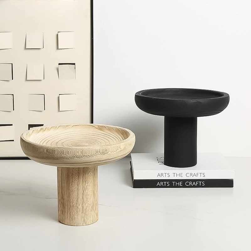 

Italian minimalist creative high-footed solid wood tray, model house ornament exhibition hall, homestay