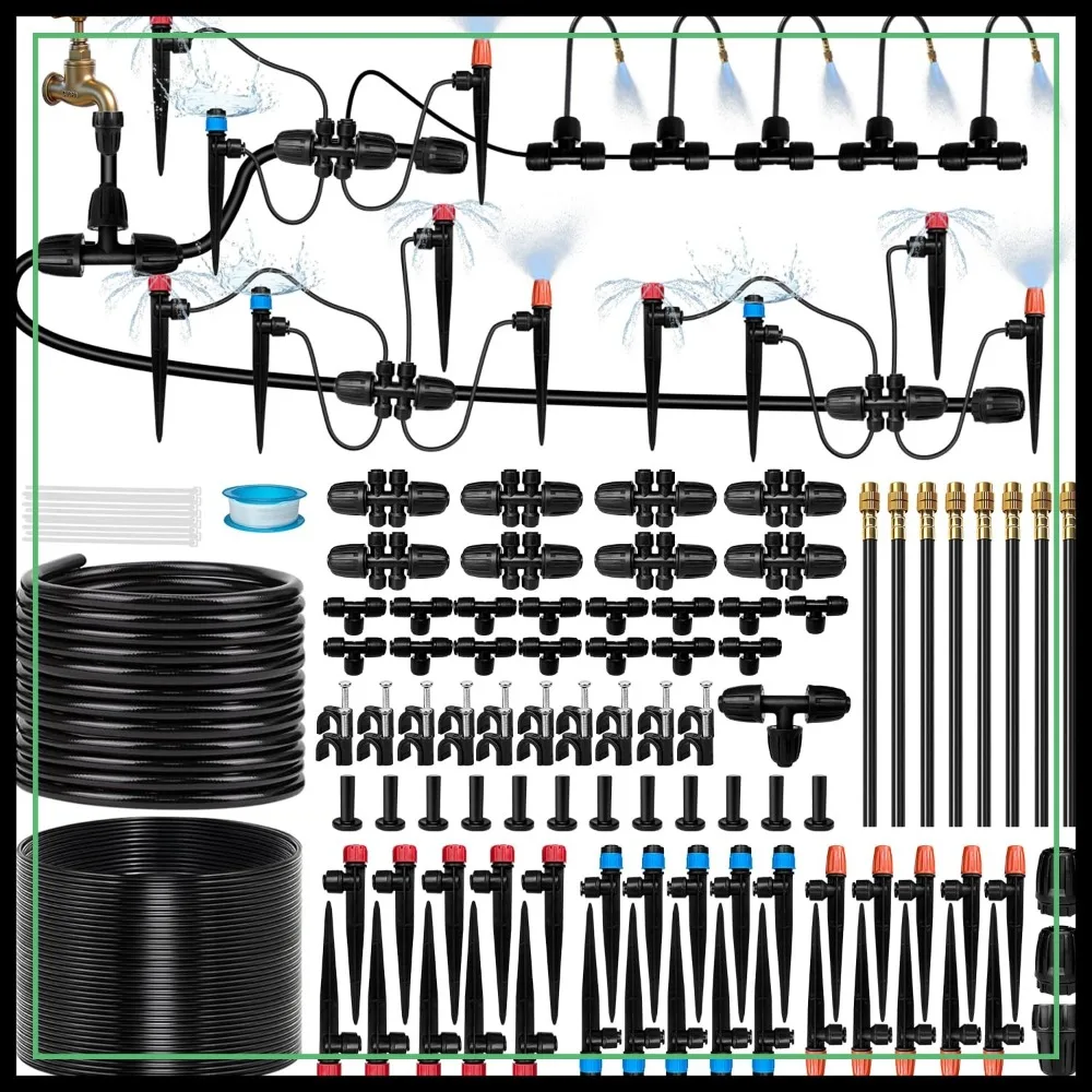 

230FT Drip Irrigation System with 38 Adjustable Copper Nozzles, Automatic Watering Kit for Garden, Raised Bed, Greenhouse, Potted Plants