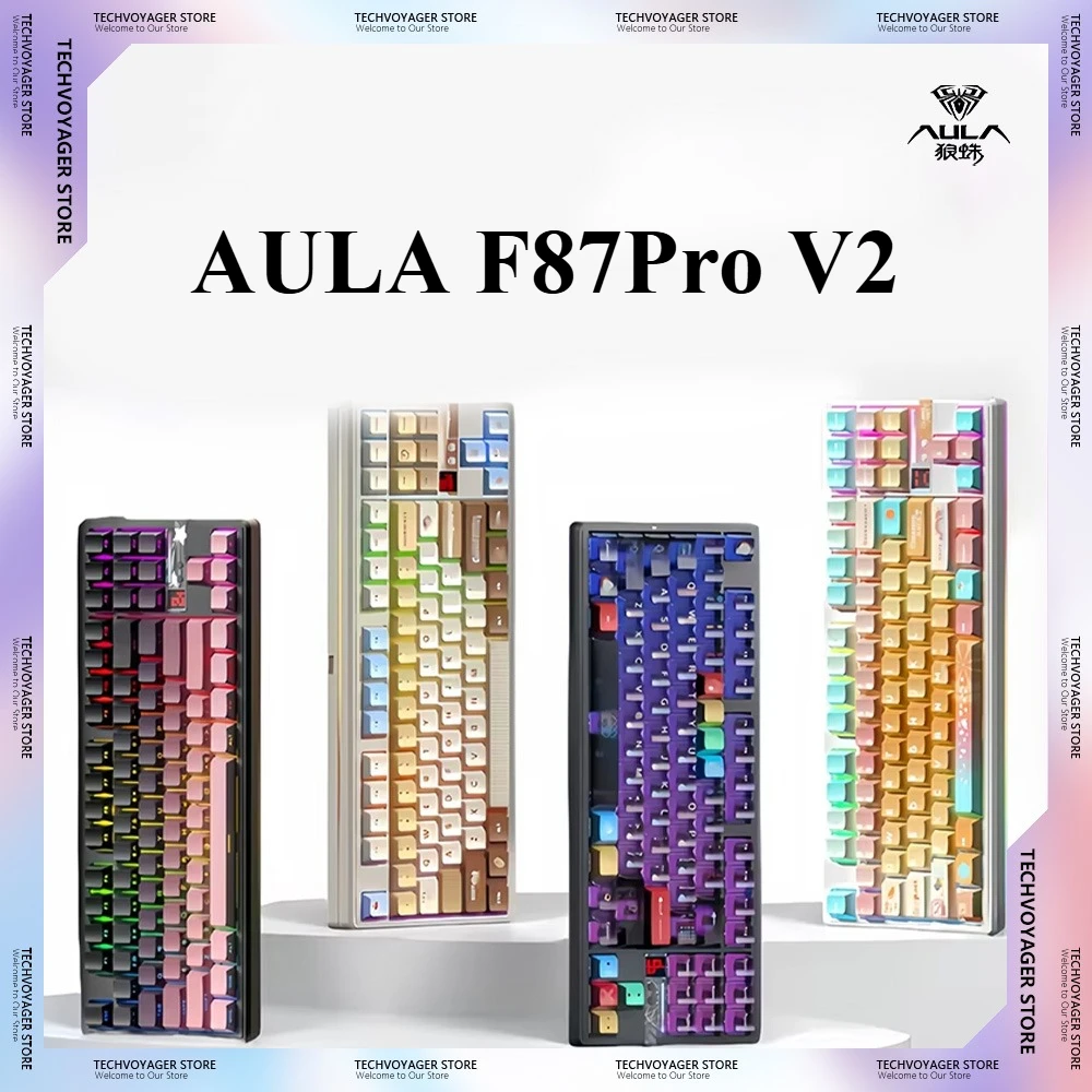 

AULA F87Pro V2 Механические клавиатуры RGB PBT Прокладка Длительный срок службы батареи Пользовательская беспроводная трехрежимная игровая клавиатура Аксессуары для ПК Подарки