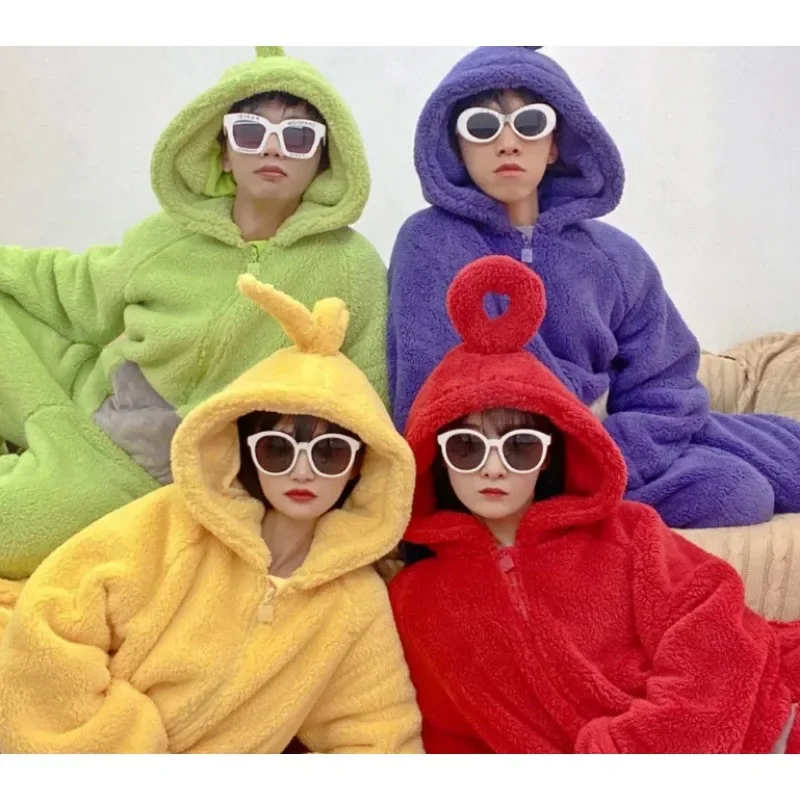 Cartoon Wearable Blanket Sleeping Bag Pajamas Warm Hoodies Blankets Office Nap Wearable Loose Onesie Couples Matching Pajamas