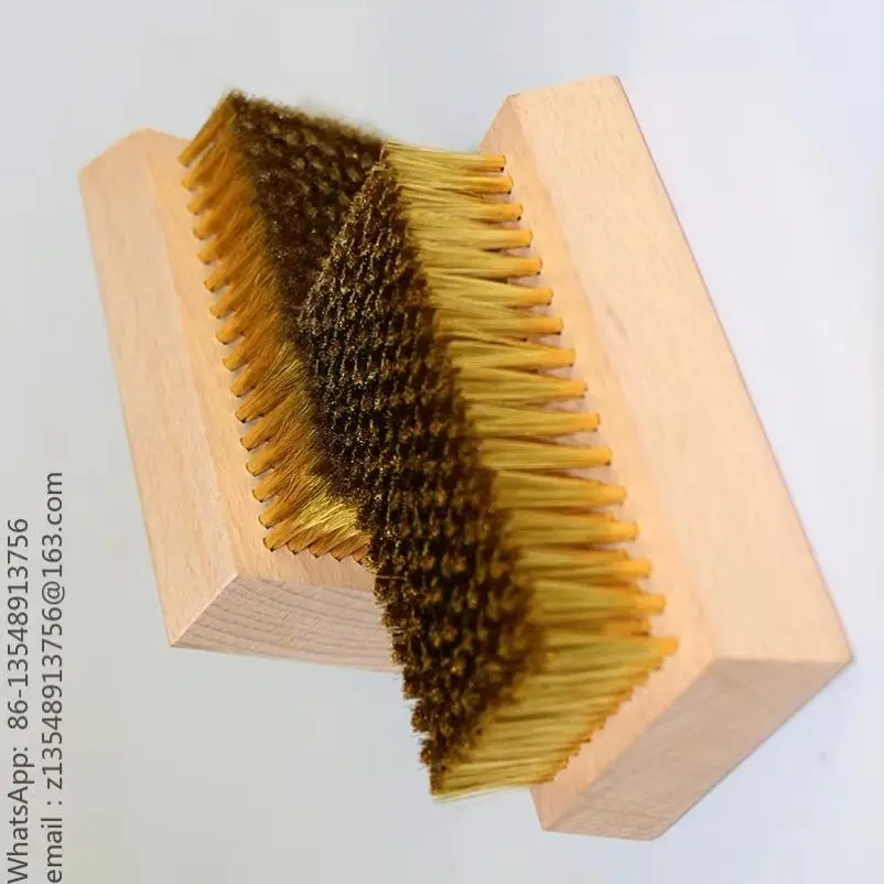 Wood Handle Steel & Copper Wire Brush, Stainless Steel Bristle, for Gravure Wallpaper Printing Anilox Roller Cleaning