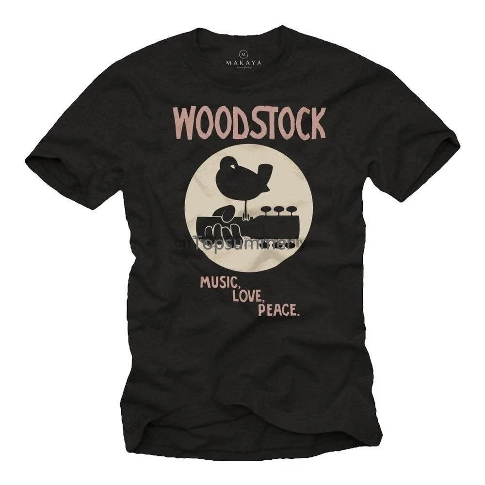 

Makaya Мужская винтажная музыкальная футболка Woodstock черная S Xxxxxl
