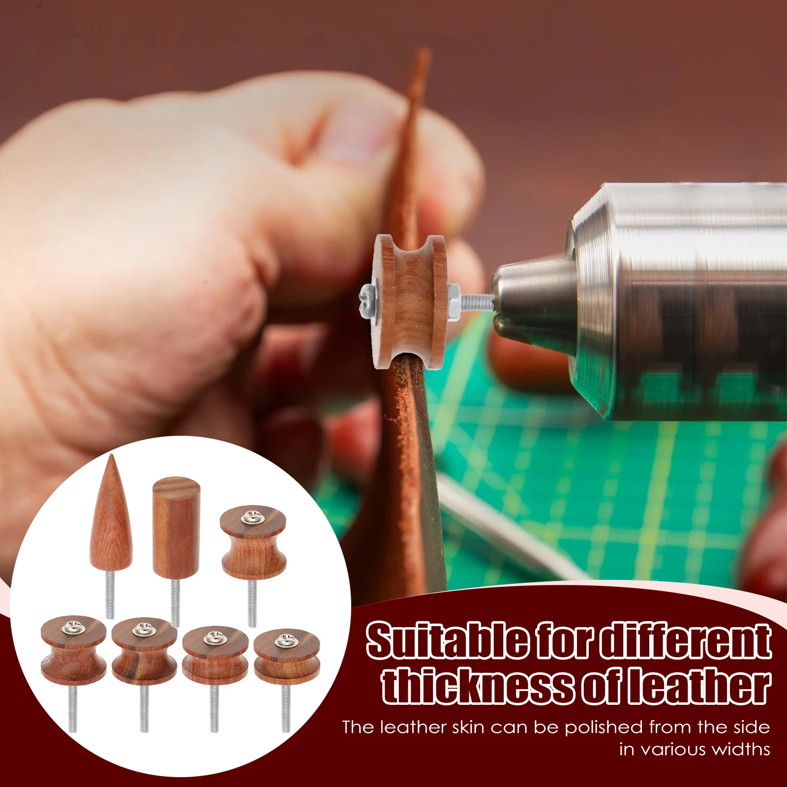 

7 шт., набор насадок для полировки кромок кожи, прочный шлифовальный инструмент для кожи с головкой сандалового дерева, вращающийся инструмент для полировки кожаных поделок