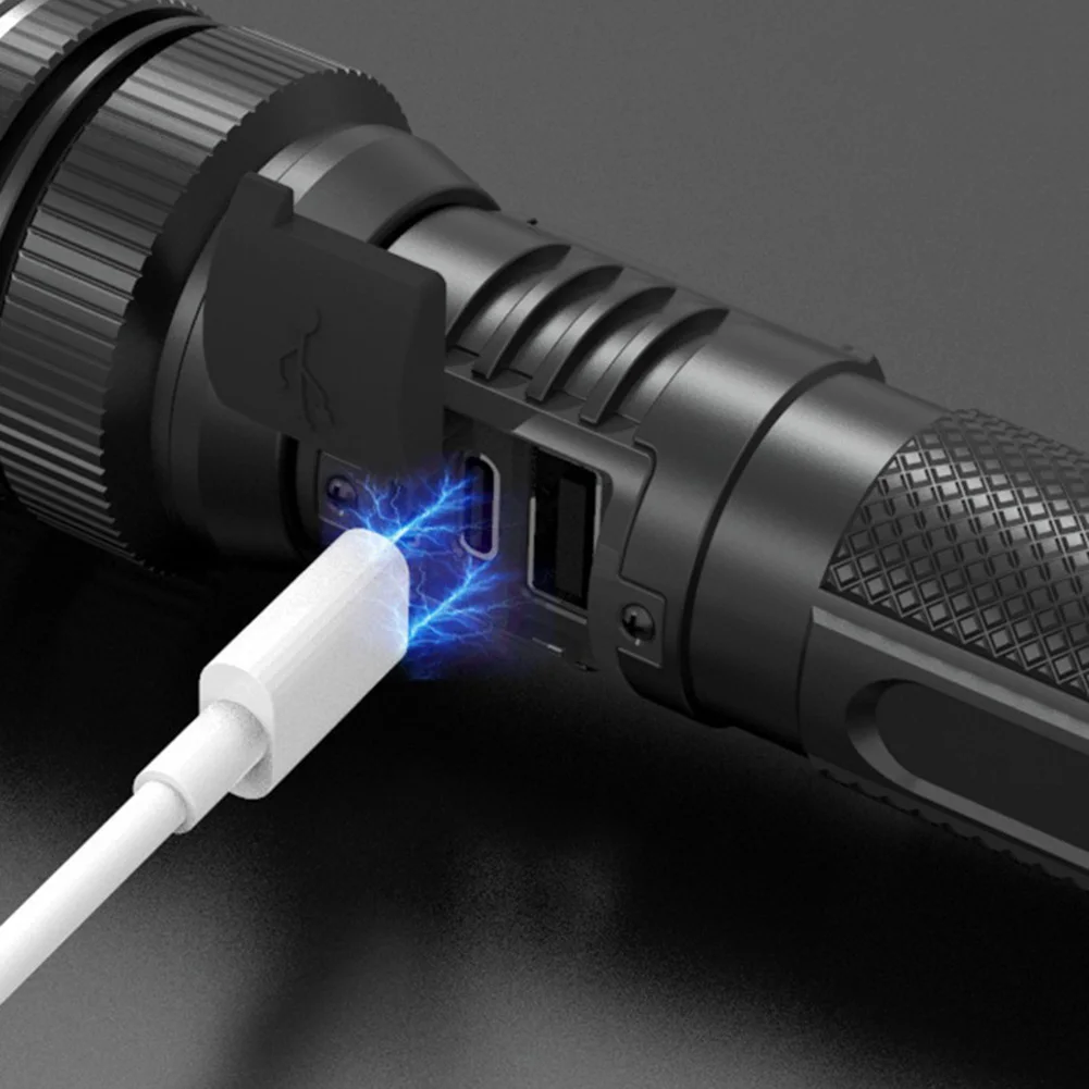 Senter LED Senter Isi Ulang Lampu Flash Dapat Diperbesar Senter Genggam untuk Berkemah Mendaki Luar Ruangan Darurat Rumah