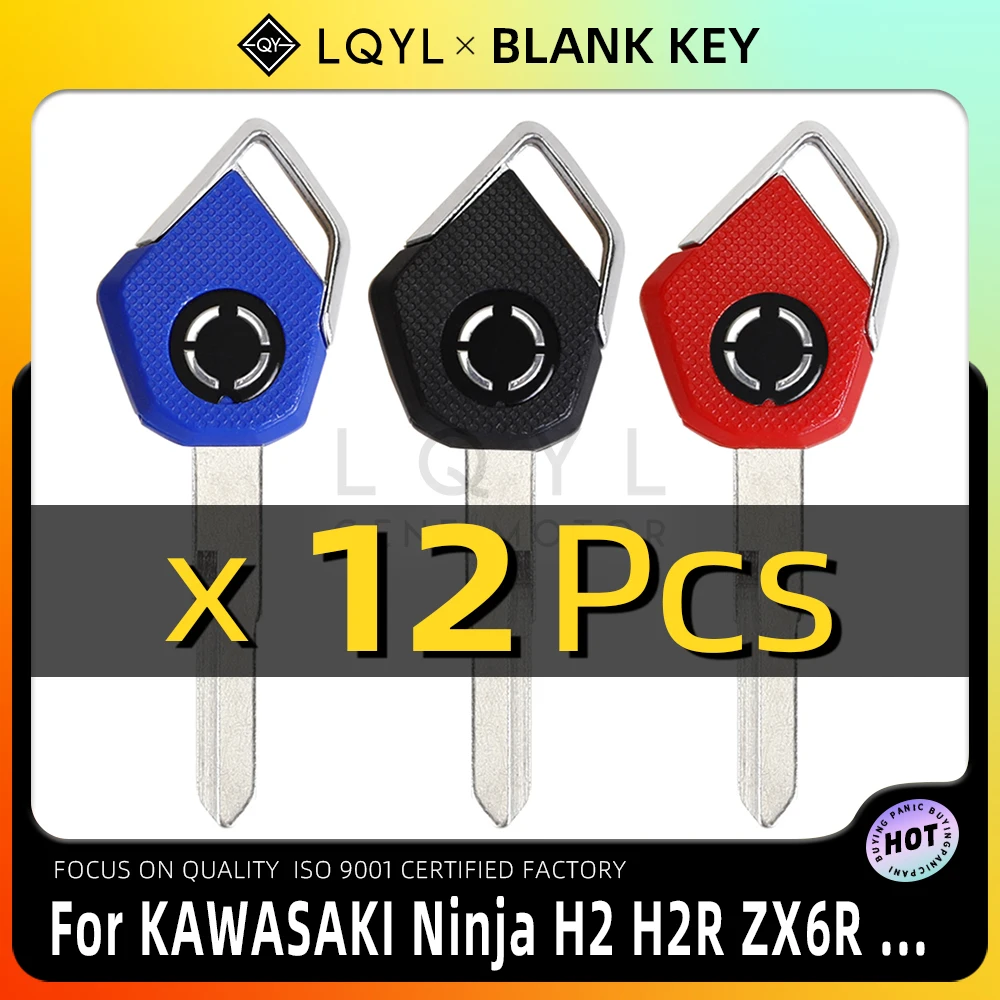 

LQYL 12 PCS New Blank Key Motorcycle Replace Uncut Keys For Kawasaki Ninja H2 H2R ZX6R ZX10R ZZR400 Z750 Z800 Z1000
