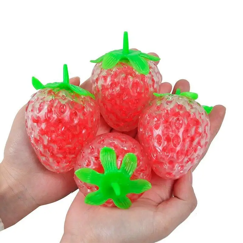 1/2Pcs Crystal  Strawberry TPR Fruit Shaped Squeeze  Stress Relief Sensory Fidget Toy Decompression Plaything-TOY