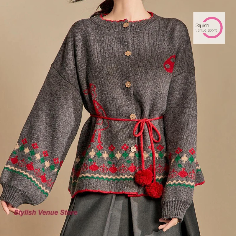 

Korean style plus size style college style knit cardigan women's spring and autumn new loose sweet cute sweater casual coat