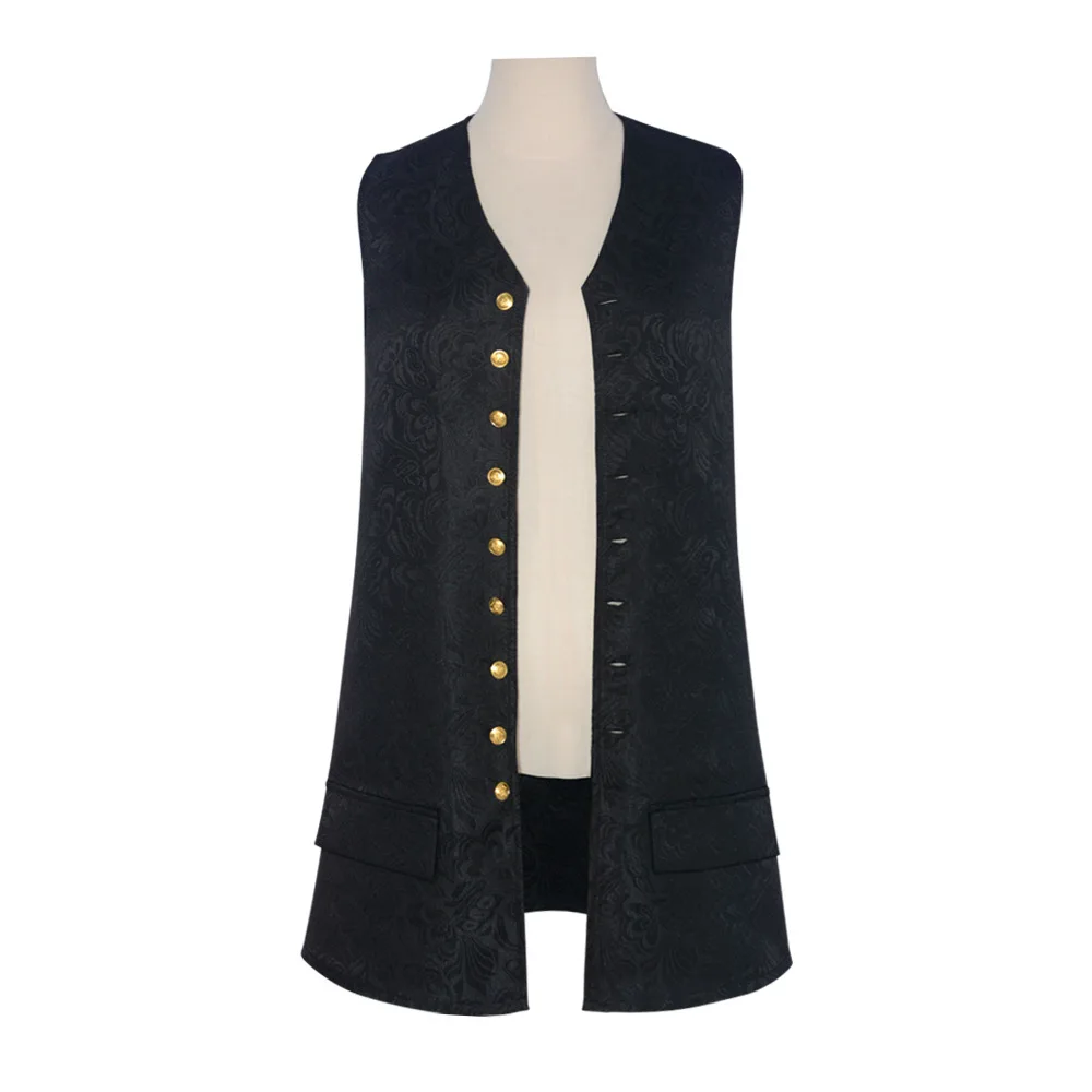 Gothic Steampunk Black Waistcoat Medieval Colonial Jacquard Breasted Vest Carnival Party Pirate Disguise Costume