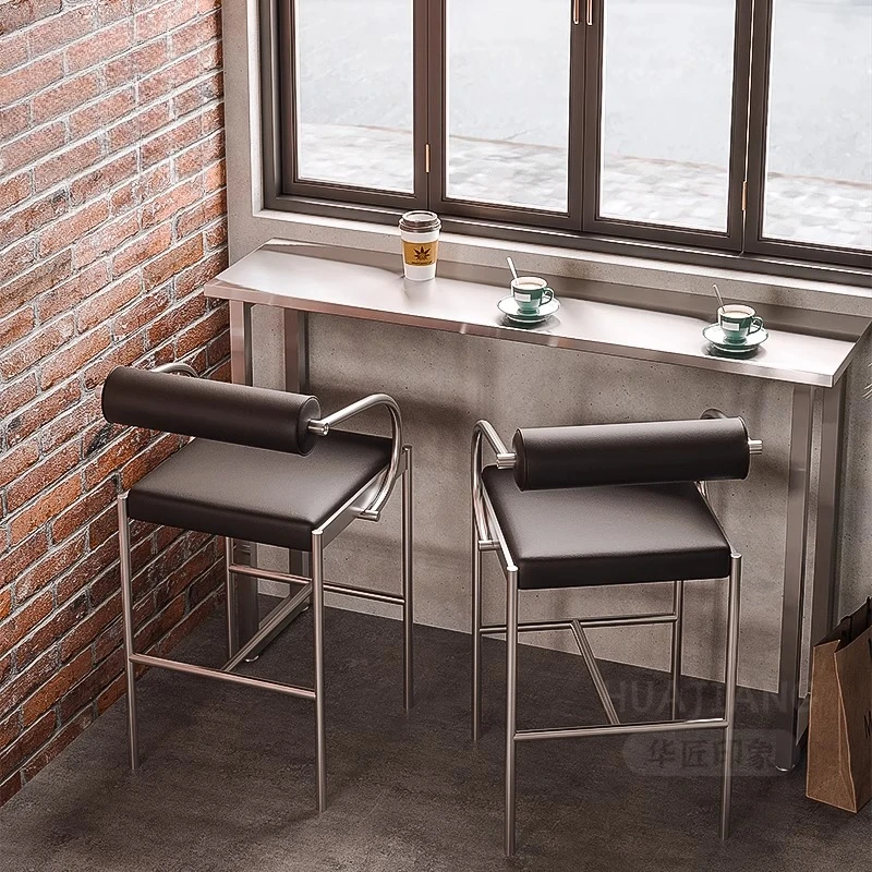 

Stainless Bar Chairs Stool Commercial Aesthetic Kitchen Backrest Standing Elegent Mid Century Sillas Para Barra Furniture Home