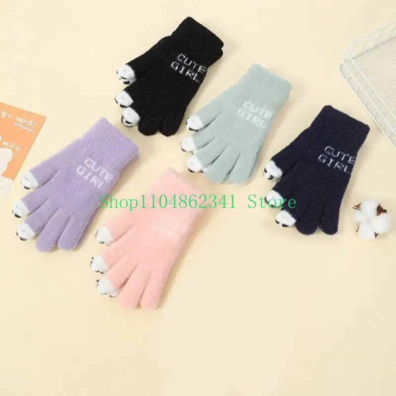 

5asd жаккардовые перчатки с длинными пальцами и буквами, зимние вязаные теплые варежки для женщин и девочек