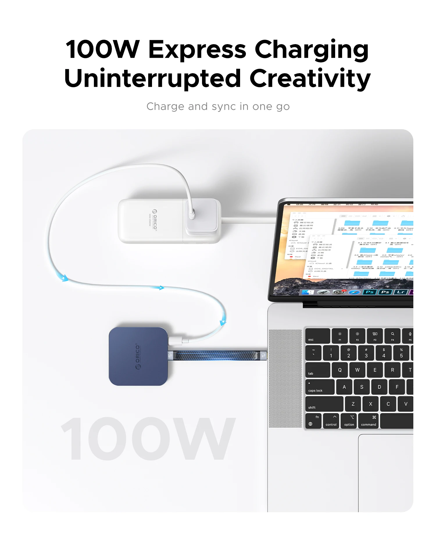 ORICO Magnetic M.2 2230 NVMe SSD Enclosure 10Gbps USB C Docking Station with 4K60HZ HDMI-COM SD/TF PD 100W Charger for iPhone 17