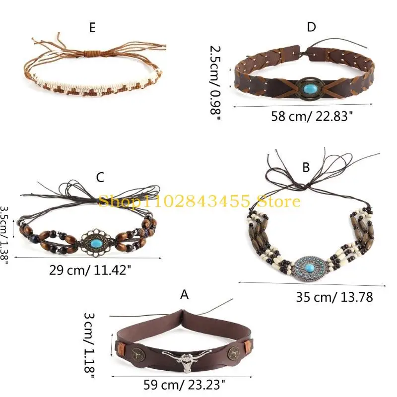 49MC Women Hat Belts for Travel Photography Props Handmade Belt Hat Bands Ethnic Style Bands Handwoven Cap Hatbands