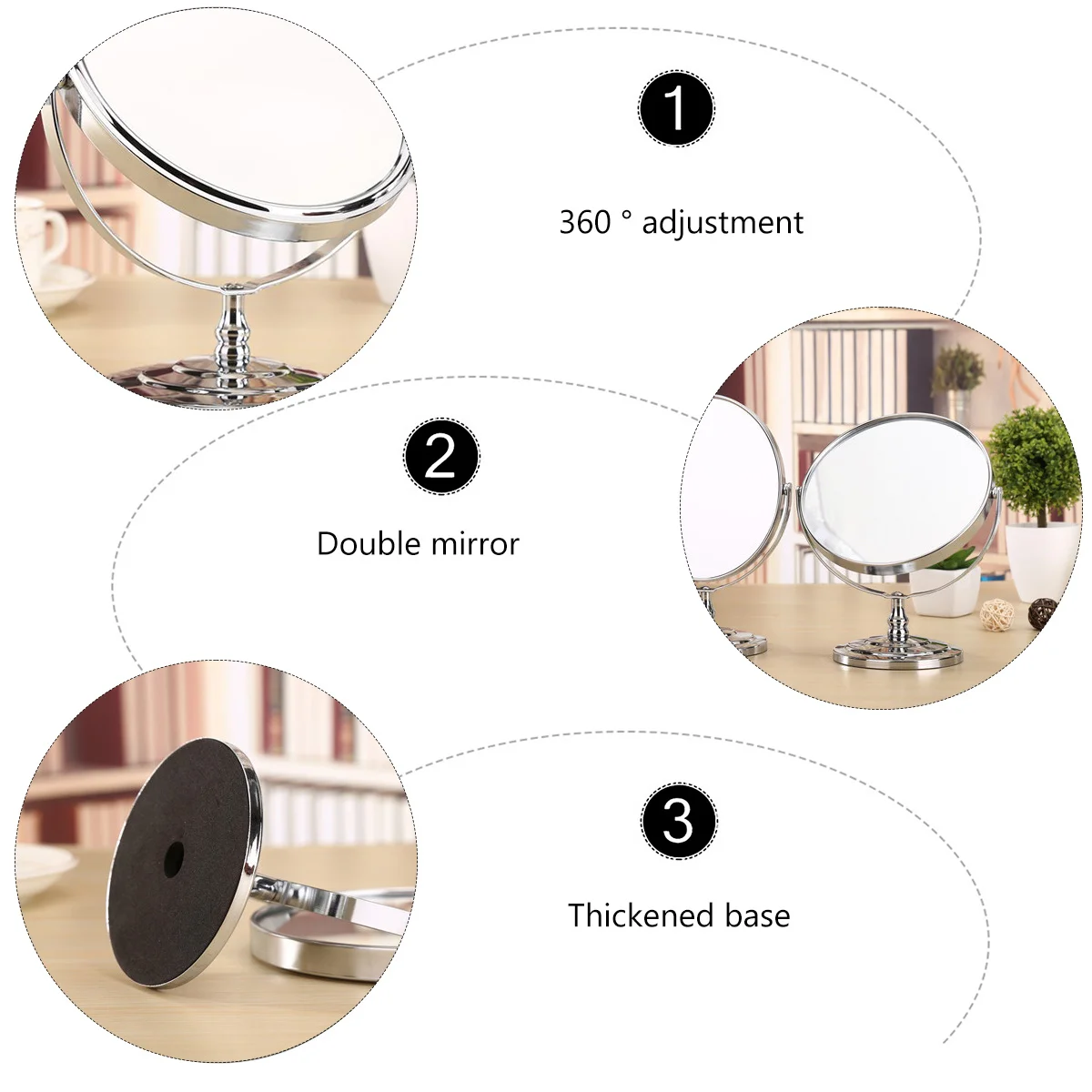 Espelho de maquiagem giratório de dupla face, espelho de vaidade de mesa para uso diário, banheiro, quarto, mesa decorativa