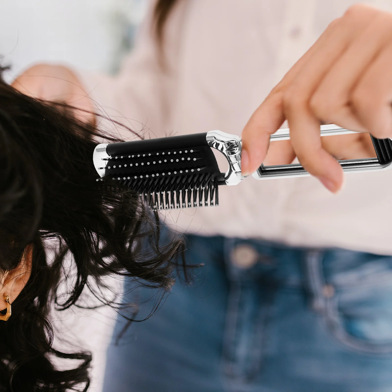 

Airbag Comb with Mirror Small Lightweight Hair Brush for Travel Foldable Comfort Grip Detangling Tool for Curly Straight Hair