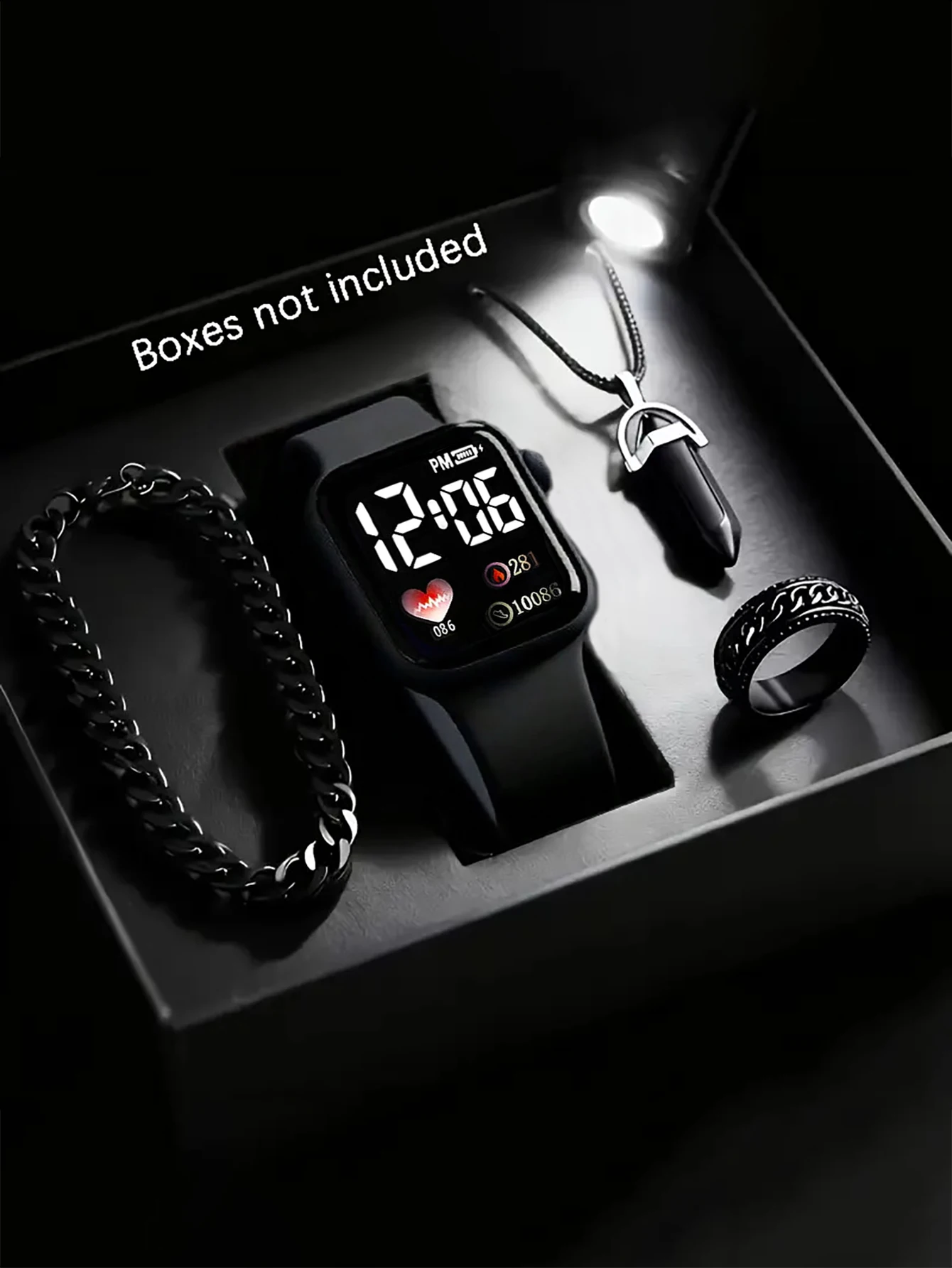Square Silicone Watch Bracelet Necklace Ring Set Non-Smartwatch Birthday Gift Box Not Included