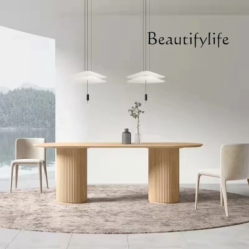 

c Nordic log dining table oval solid wood light luxury rock slab dining table household simple rectangular negotiation table