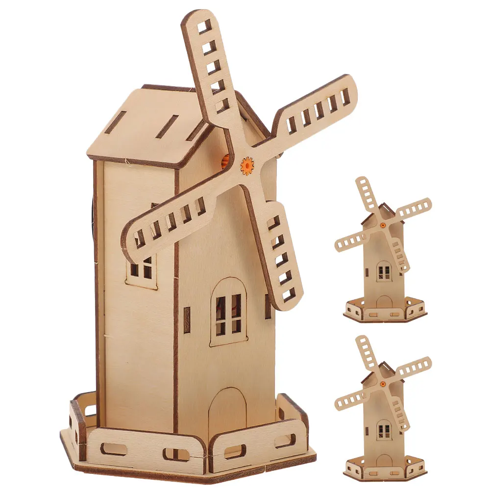 3 pezzi modello mulino a vento solare kit scientifico fai da te artigianato manuale puzzle di assemblaggio per alunni 3D in legno