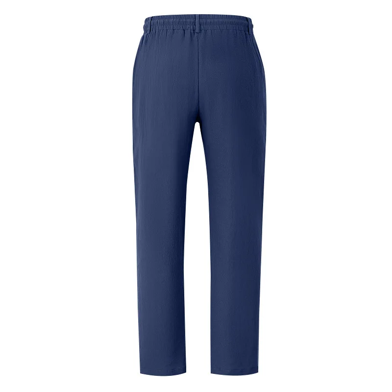 Herren Boho Leinenmischung Weite Hose mit Hoher Taille, Kordelzug, Knopfleiste, Lockerer Passform und Seitentaschen – Detail 14