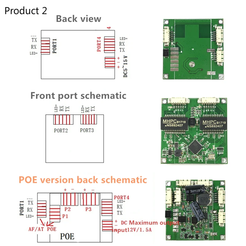 Módulo buck poe placa de interruptor 802.3af/at porta fonte de alimentação 30w para câmeras ip nvr telefone ip 3/4100m interruptor pd separação buck 12v