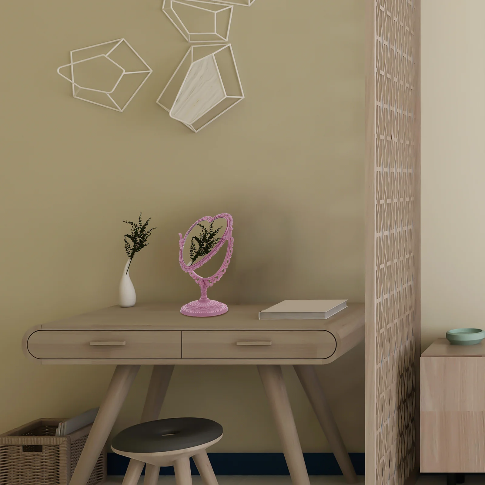 Heart Shaped Vintage Desktop Makeup Mirror Double-Side Rotatable Table Mirror for Girl Dressing Table Decor Dresser Decoration