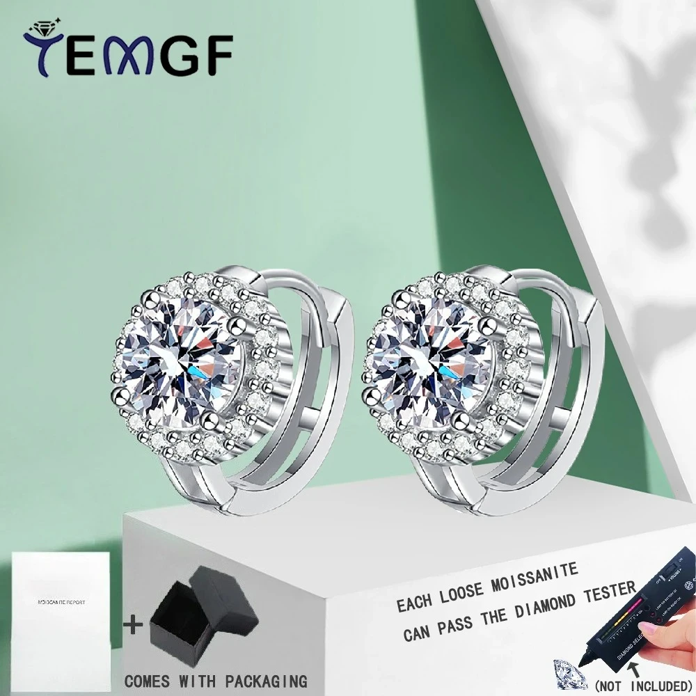 

TEMGF 1 Pair Moissanite/Zircon Hoop Ear Studs for Women Wedding S925 Sterling Silver Couples Anniversary Sparkling Fine Jewelry