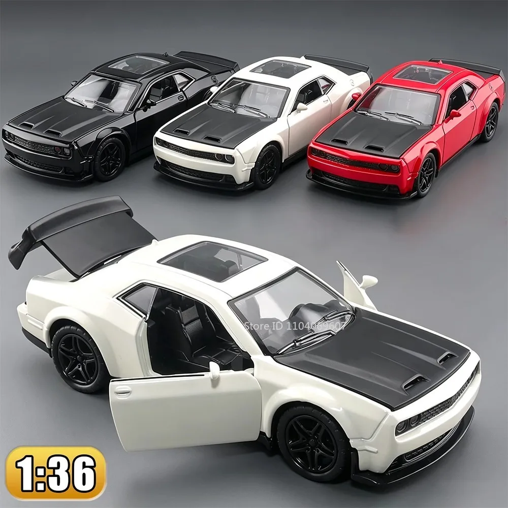 1:36 Model Toy Hellcat Sports Car Alloy Diecast Doors Opened Pull Back Simulation Interior Rubber Tires Interactive Supercars