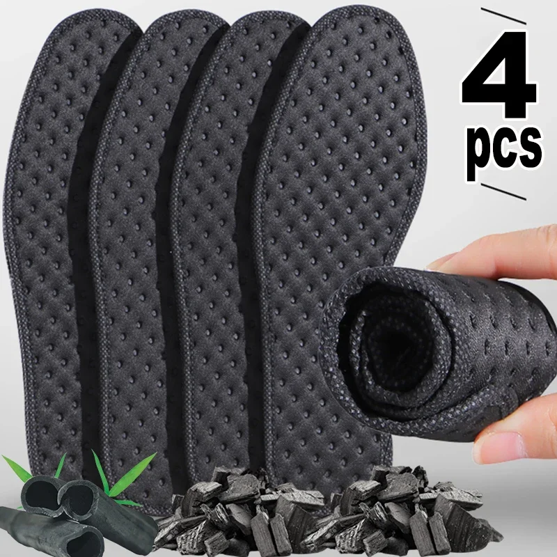 4pcs Bamboo Insoles Deodorant Insoles Mesh Breathable Absorb-Sweat Shoe Pads Running Sport Insert Light Weight Cushion for Men