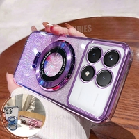 Pocox6pro Luxury Glitter Plating Holder Silicone Case For Xiaomi Mi Poco X6 F6 M6 Pro 4g X3 X4 X5 C55 C65 C75 Stand Cover Pocox6