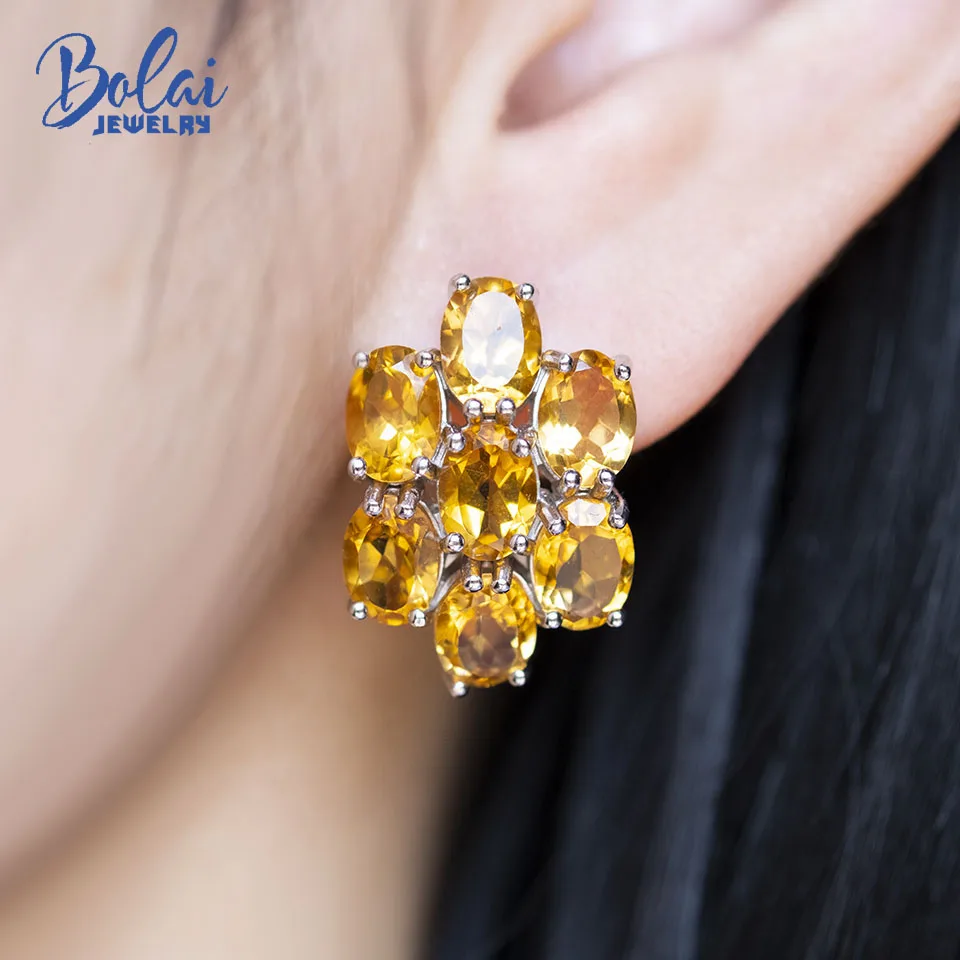 

Bolai Natural Golden Citrine Clasp Earrings Real 925 Sterling Silver 7*5mm Gemstone Jewelry for Woman Eye-catching Style 2022