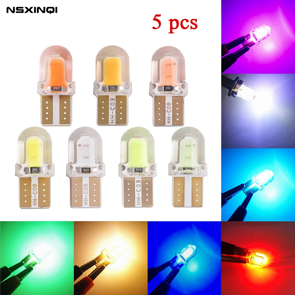 

NSXINQI 5PCS Silica Gel LED W5W T10 194 168 W5W COB Led Parking Bulb Wedge clearance light License Light