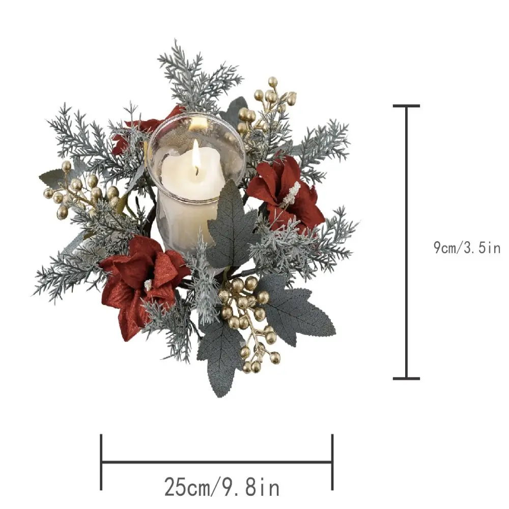 زهرة اصطناعية شمعة إكليل 25 سنتيمتر الورقة الخضراء شمعة خواتم رومانسية لوازم الحفلات الشمعدان إكليل زينة عيد الميلاد #6