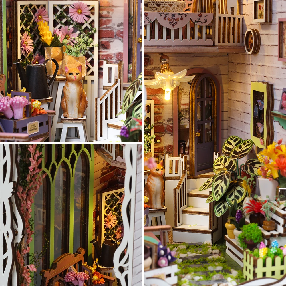 Wooden Flower Garden Doll House DIY Garden House Book Nook Shelf Insert 3D Puzzle Assembly Building Bookshelf DollHouse Gifts