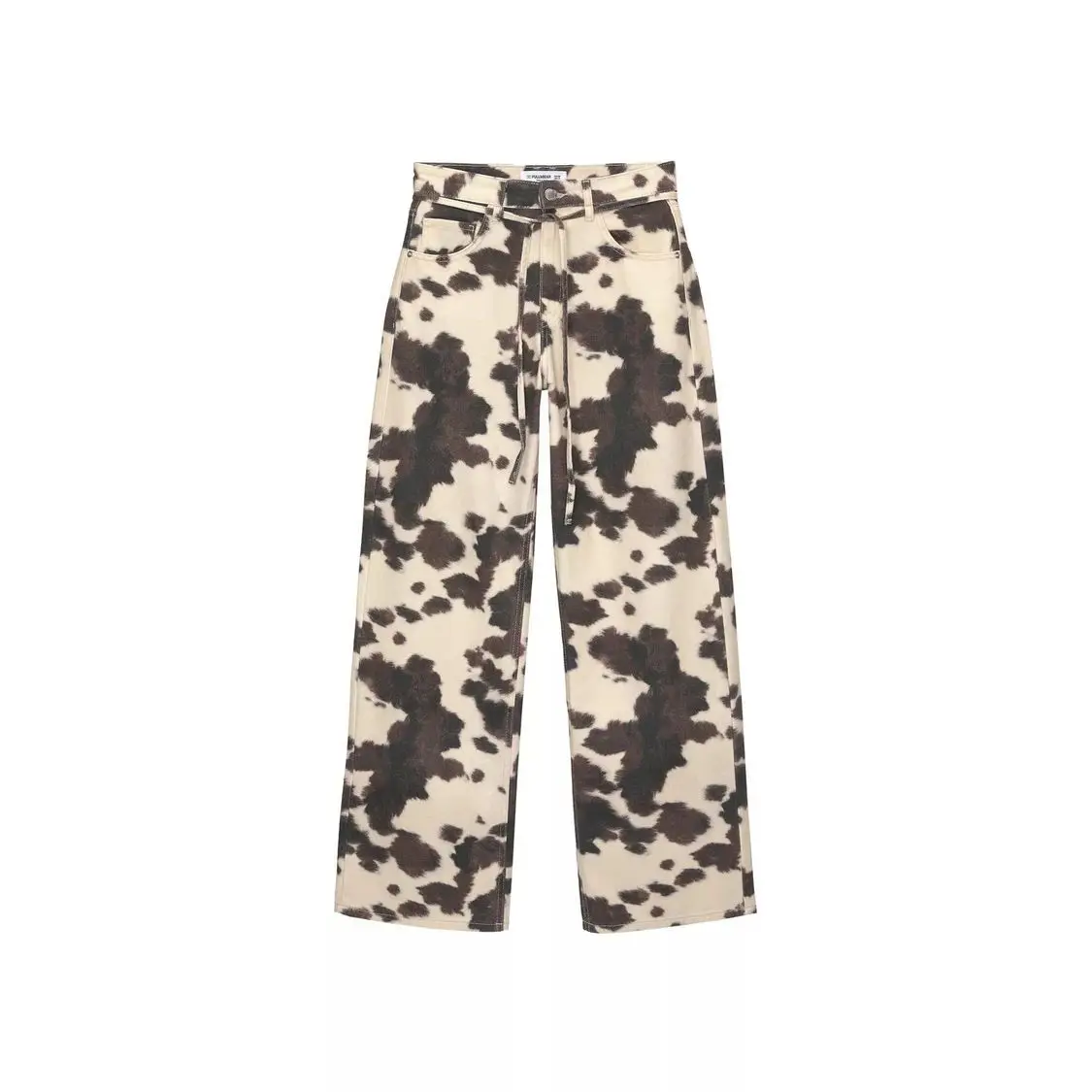 Retro Cow Pattern Distressed Washed Vintage Loose Fit Jeans