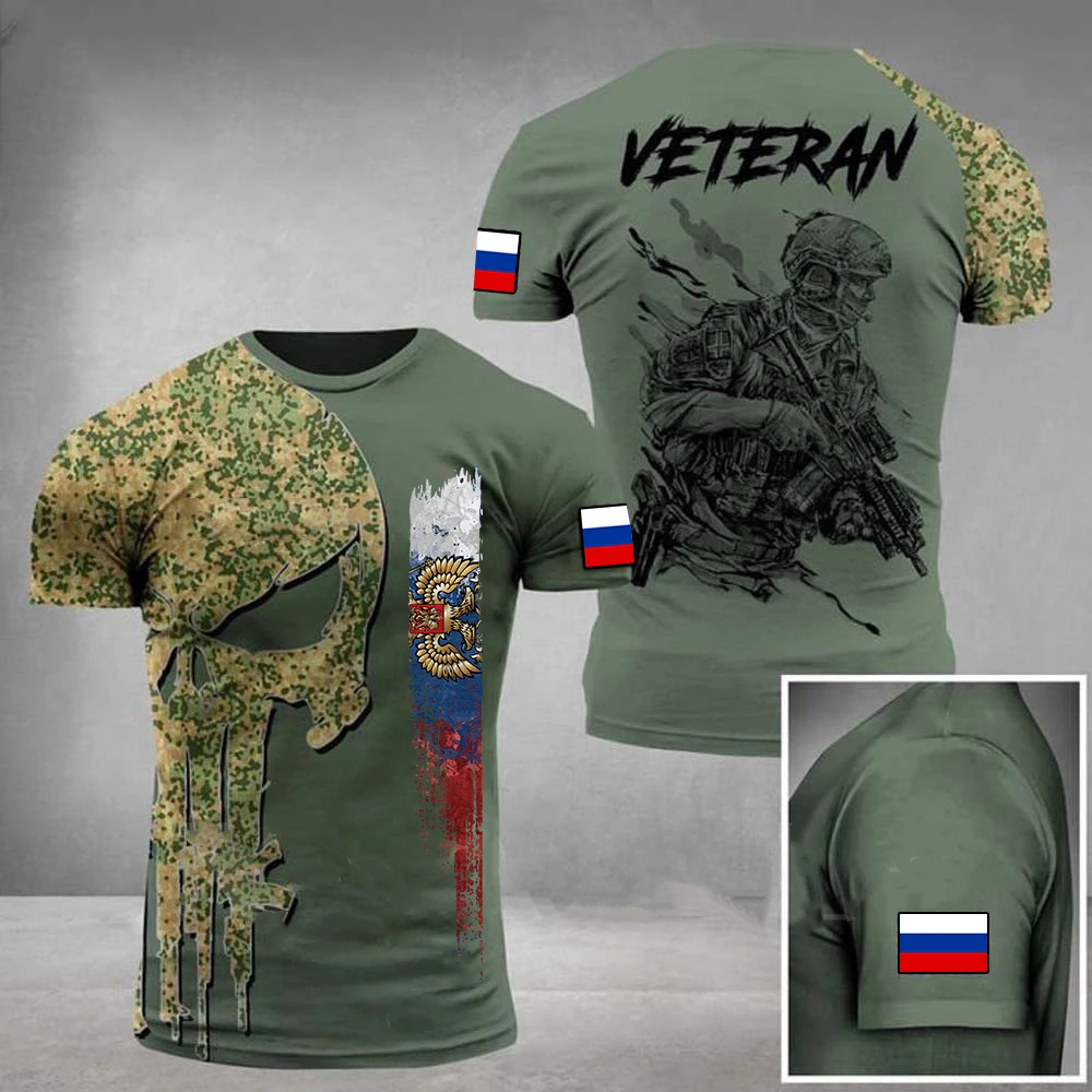 Men\'s Russian Flag Summer T-shirt, 3D Printed Camouflage Top, Round Neck Large T-shirt, 6XL Short-sleeve Fashion Casual Clothing