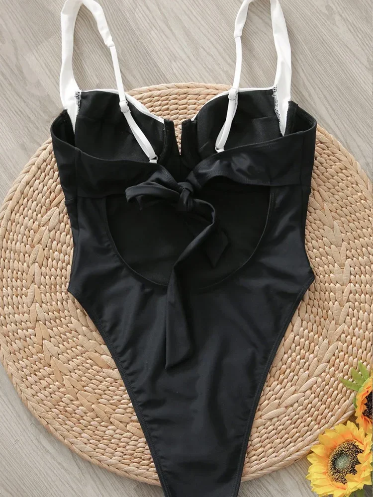 UETEEY 2025 New Summer Swimwear One Piece Swimsuit French Style Vintage Tight One Piece Swimsuit Women Sexy Beach Style Bikini