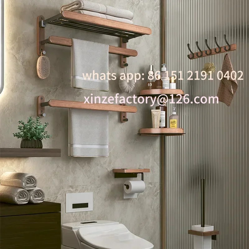 

Customizable akcesoriów łazienkowych z drewna orzechowego w kolorze czarnym Wieszak na ręczniki łazienkowe Nieperforowany