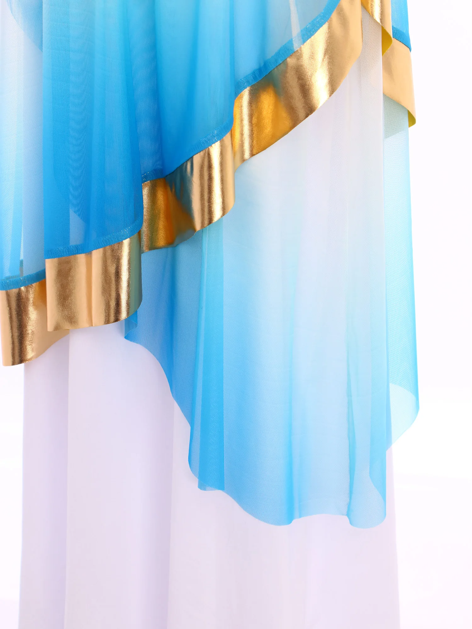 Abito da ballo lirico per bambini e ragazze, costume da spettacolo in chiesa, senza maniche, in vita metallizzata, con strato di rete asimmetrico