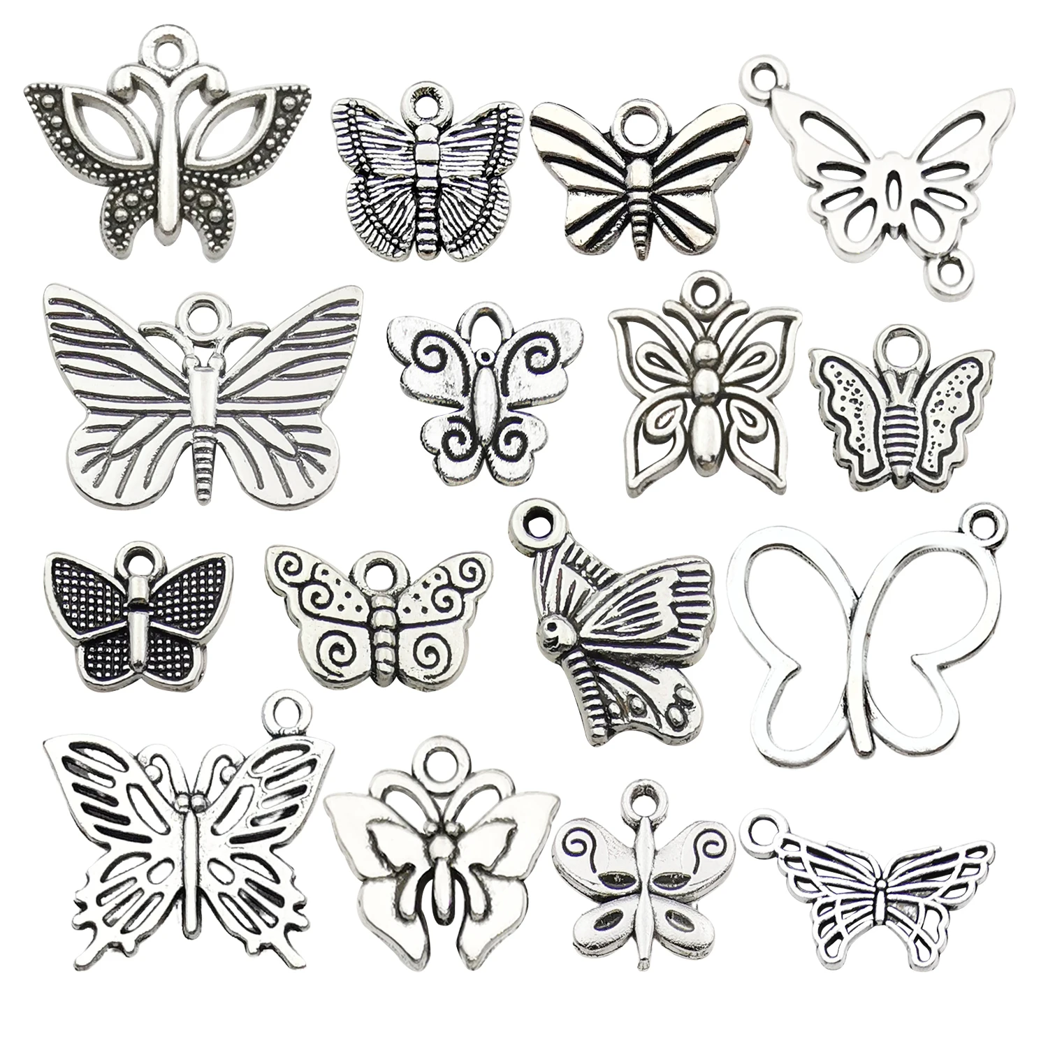 10/16pcs Antique Silvery Butterfly Charms Alloy Insect Pendants for DIY Bracelets Necklaces Earrings Jewelry Making Accessories