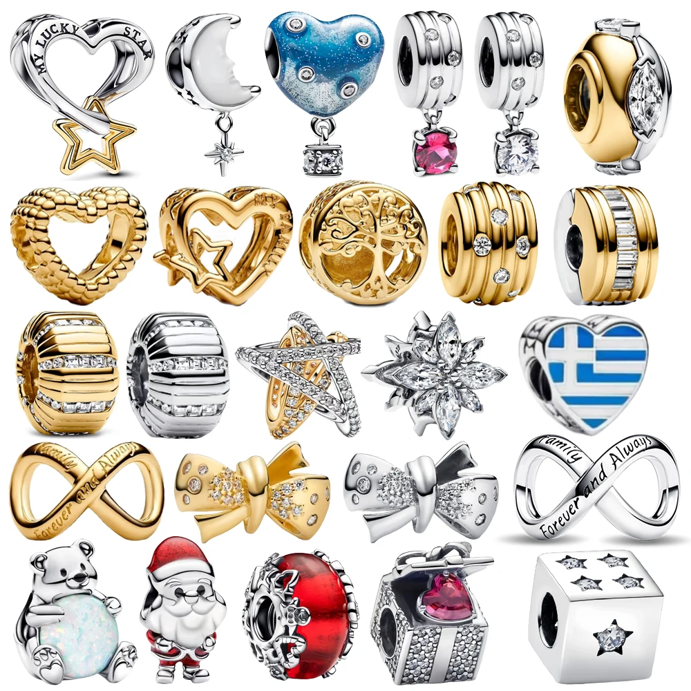 925 Sterling Silver Christmas&Snowflakes&Golden Stars&Bow&Lucky Dice Charm Fit DIY Bracelet Jewelry Accessories