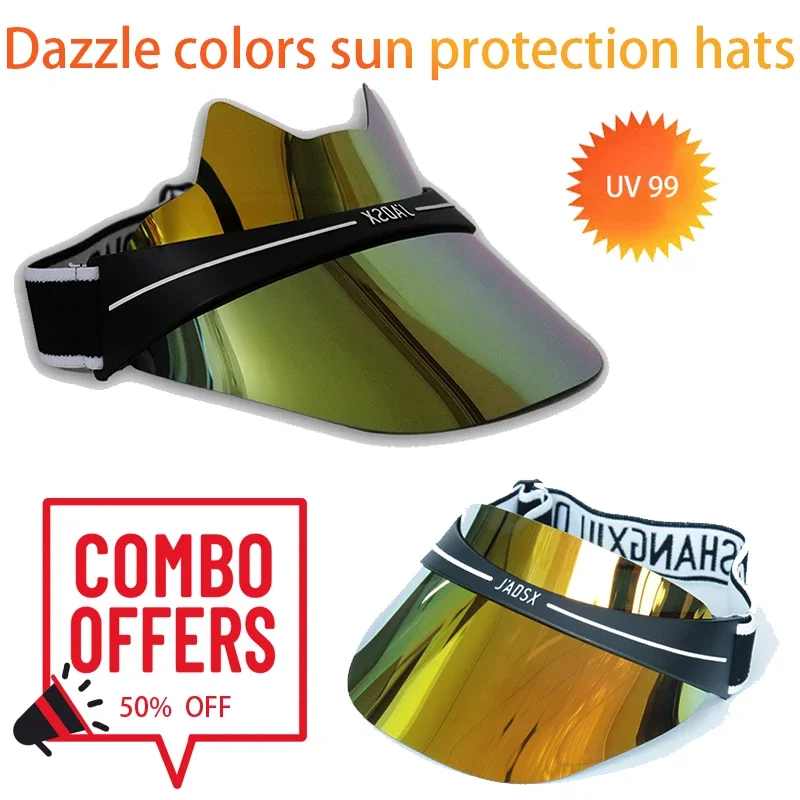 2 Pack Gold Sun Protect Golf Hat UV Protection Solar Hat Adjustable Women's Casual Running Beach Walking Outdoor Sport Accessory