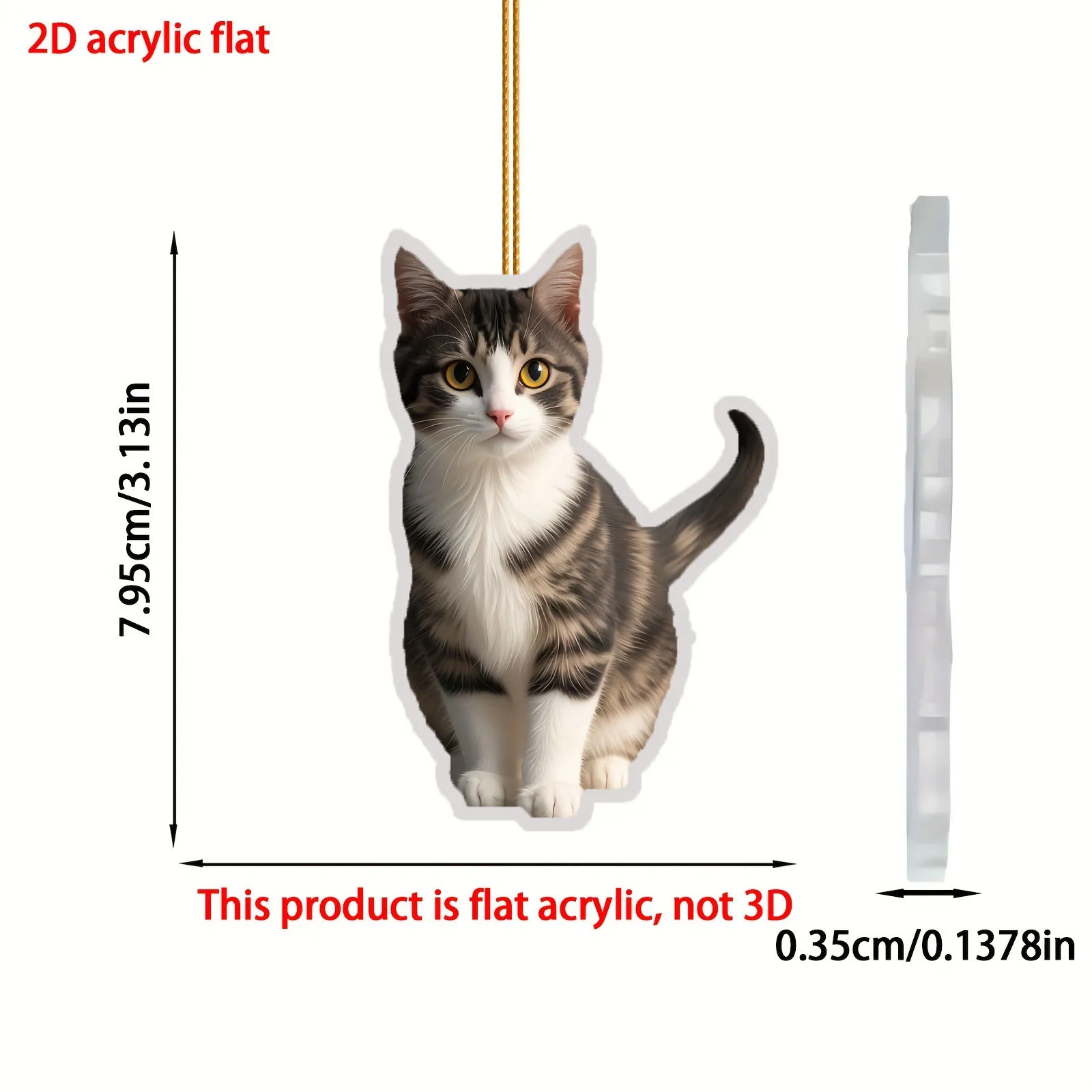 Adorno colgante de gato malvado plano 2D, colgante felino acrílico realista para coche y bolsa, 1 ud.