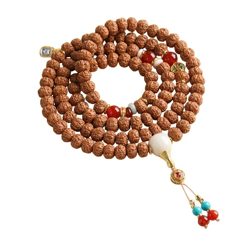 

108 Beads Rudraksha Bracelet Buddhist Prayer Beads Mala for Men Meditation Wrist Mala Handheld Prayer Beads Gifts