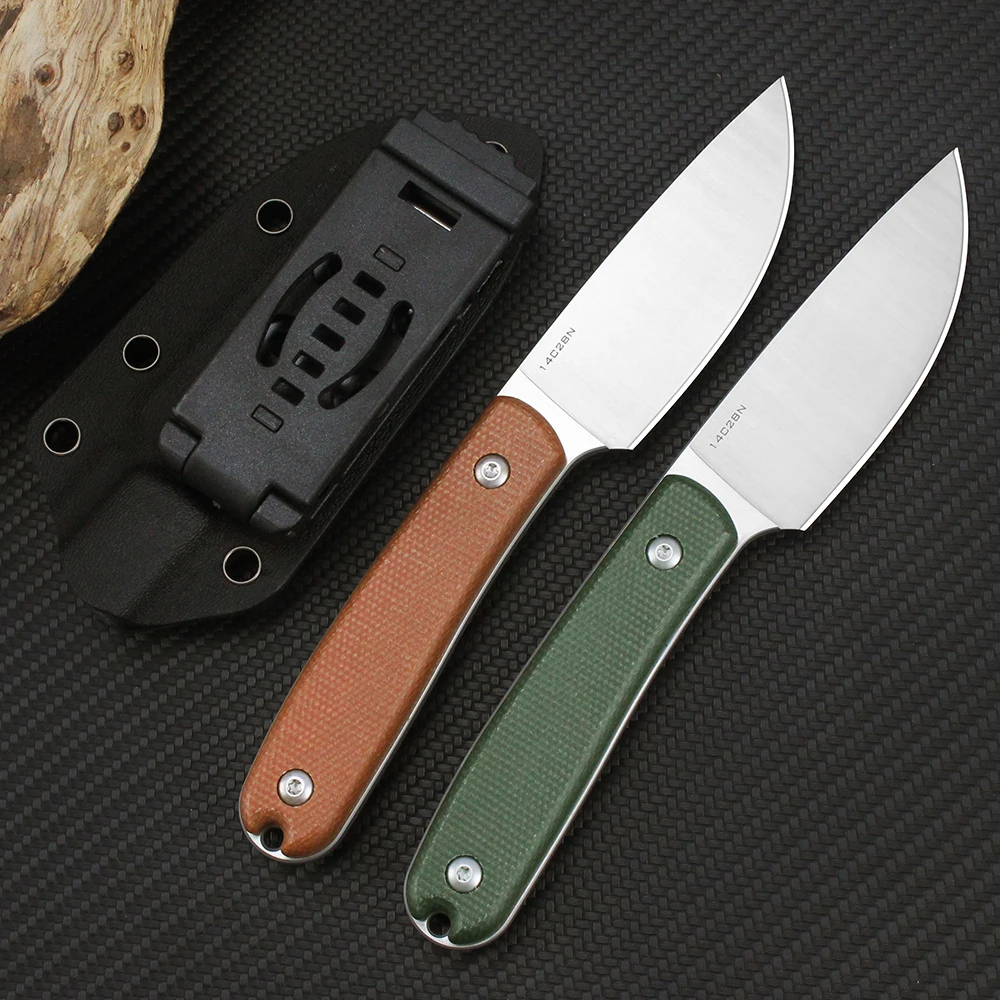 Tunafire Military Hunting Knives 14C28N Steel Fixed Blade Knife Outdoor Camping Multipurpose Small Straight Knife with K sheath