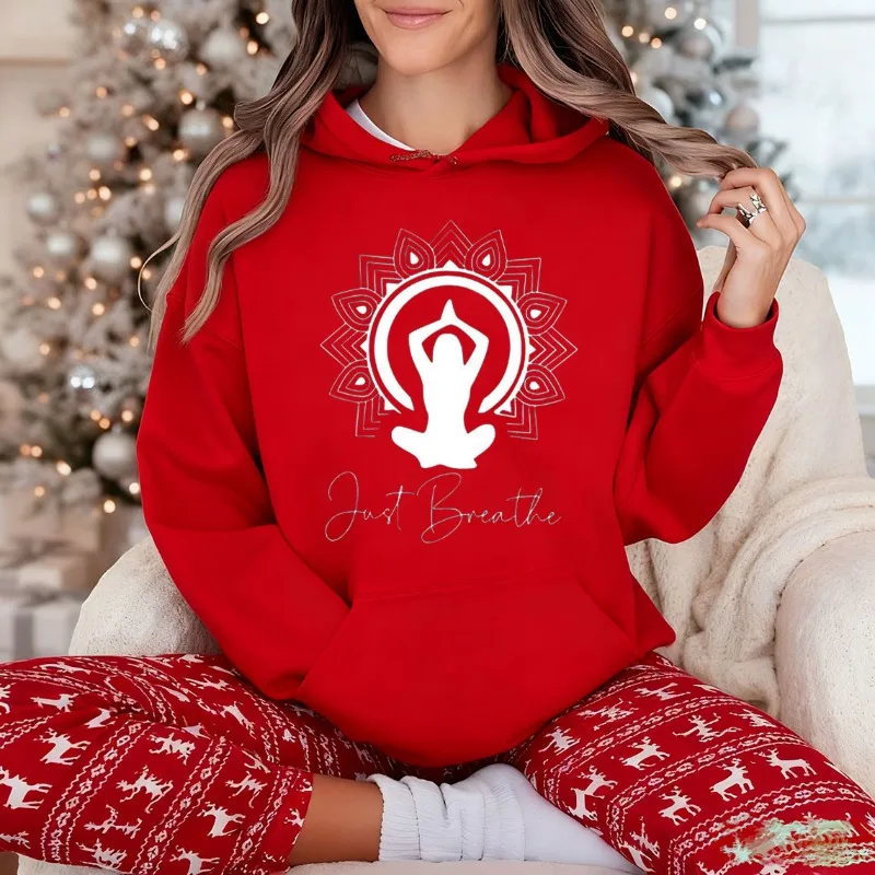 سترة بغطاء للرأس للجنسين من Just Breathe، سترة بقلنسوة حرارية مطبوعة بشكل بسيط لليوجا واليوجا