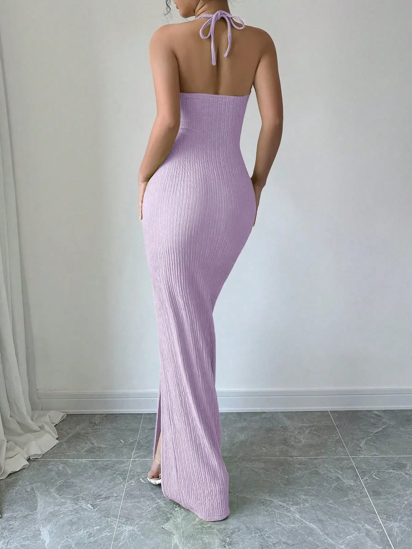 Bonito vestido ajustado con escote Halter y abertura larga para ropa de Año Nuevo, traje Maxi para mujer