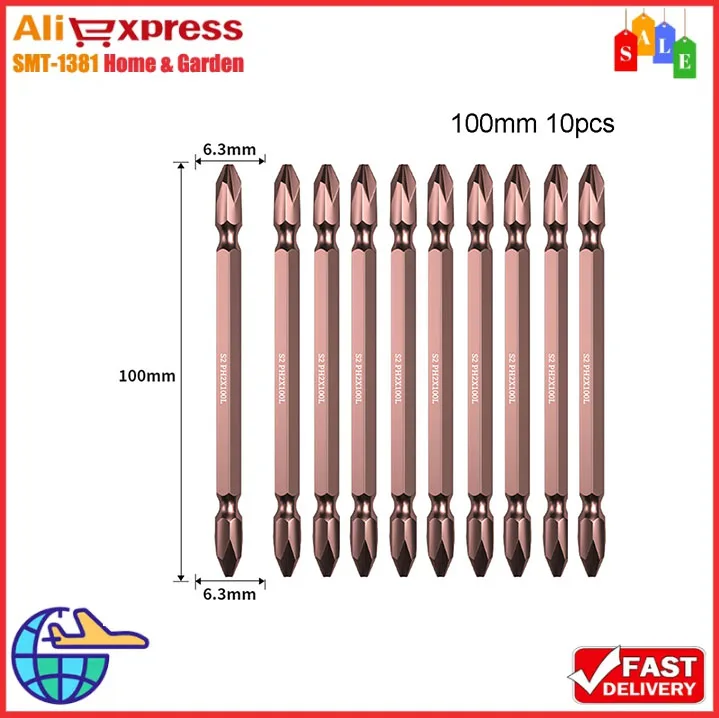 10pcs Double-Head PH2 Screwdriver Bit Set Chrome Vanadium Alloy Steel 1/4\'\' Inch Hex PH2 Batch Head Electric Screwdriver Bits