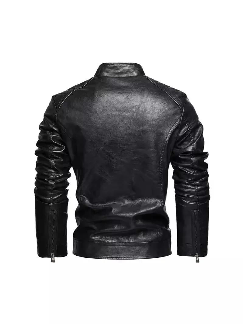 Men's European and American style personalized trendy pocket PU leather jacket, trendy men's leather jacket mayoreo  sissy